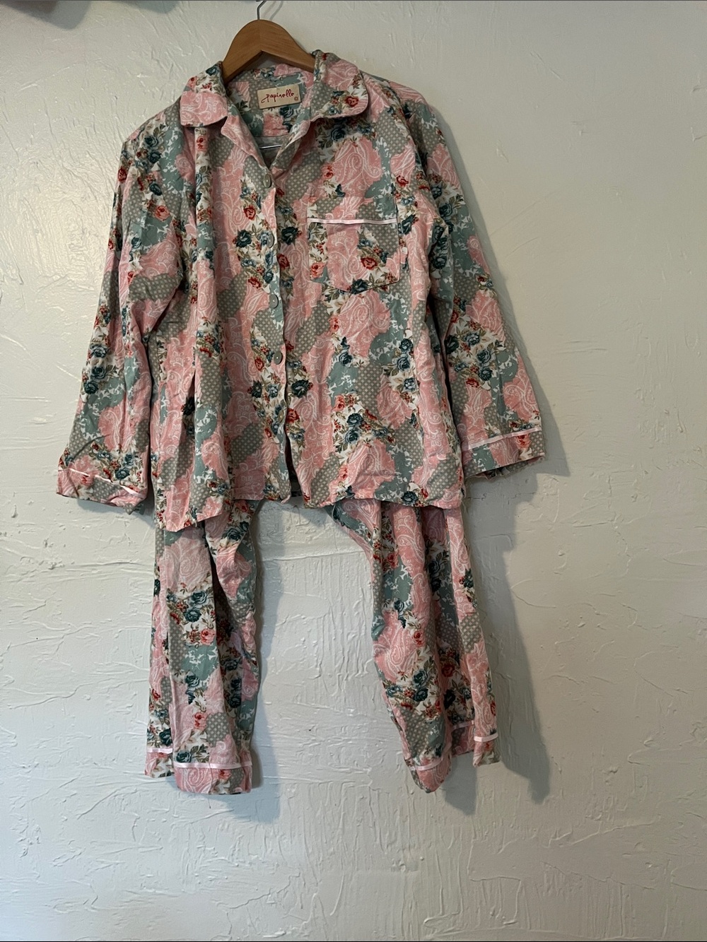 Papinelle Pink & Sage Floral Button-Front Pajama Set - Picture 3 of 5